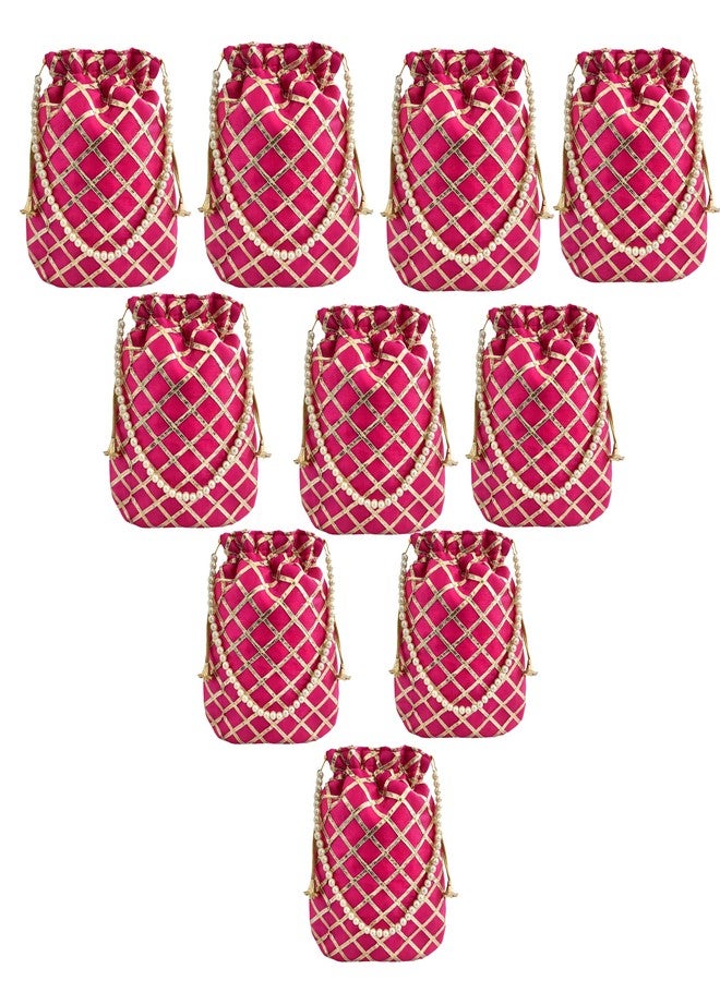 داتشيس حقيبة بوتلي نسائية من دوتشيس، مزينة بتطريز غوتا باتي باللون الأرجواني، مع مقبض من اللؤلؤ (عبوة من 10 قطع) - Image 1